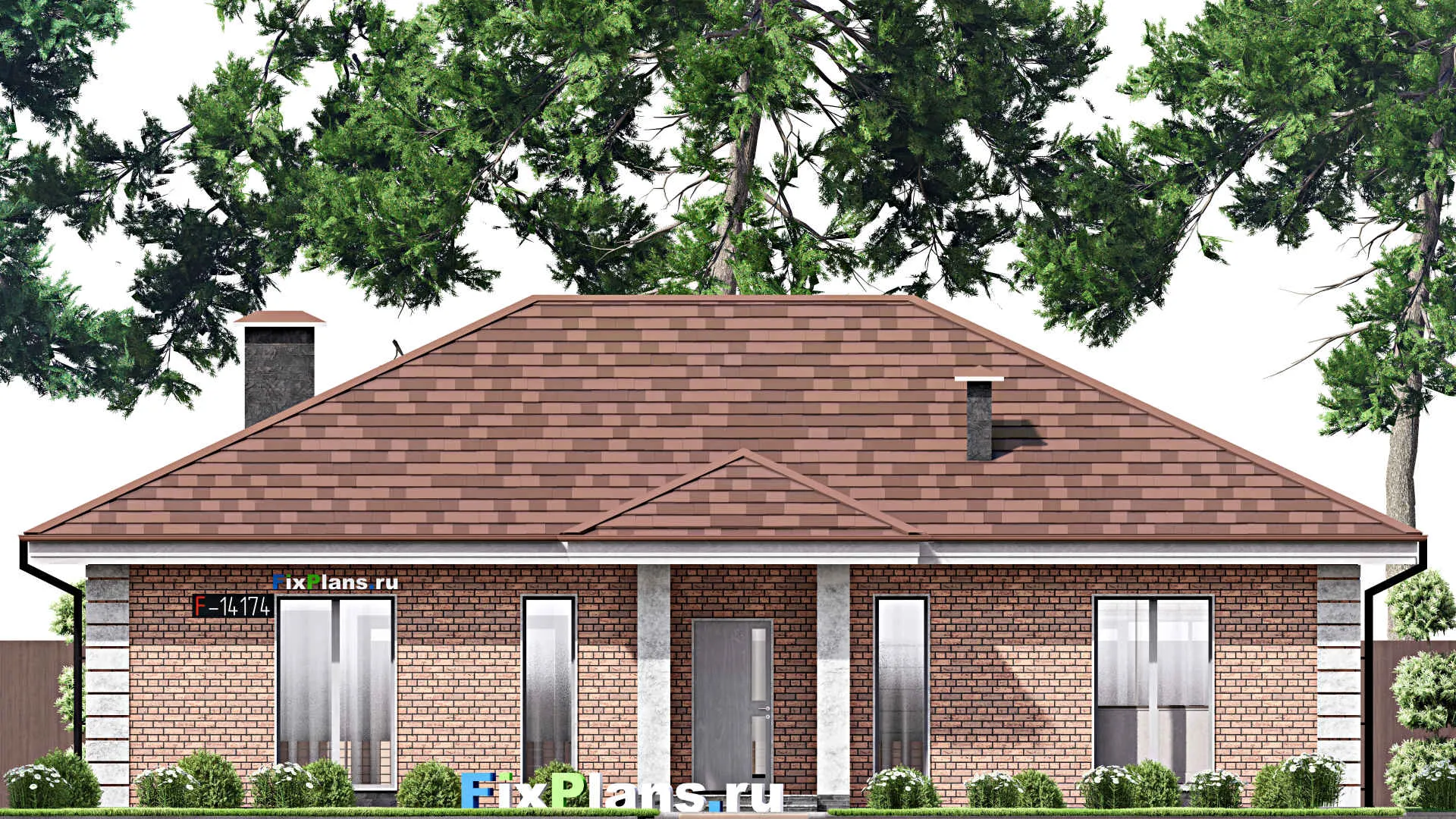 F-14174 - Проект одноэтажного дома 15 на 16, площадью 150 м² с террасой и 3 спальнями