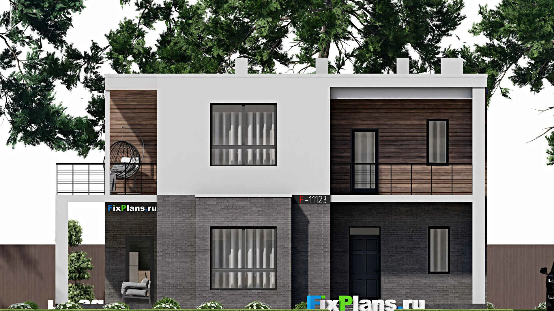 F-11123 - Проект двухэтажного дома 13 на 14, площадью 240 м² с террасой, балконом и 4 спальнями