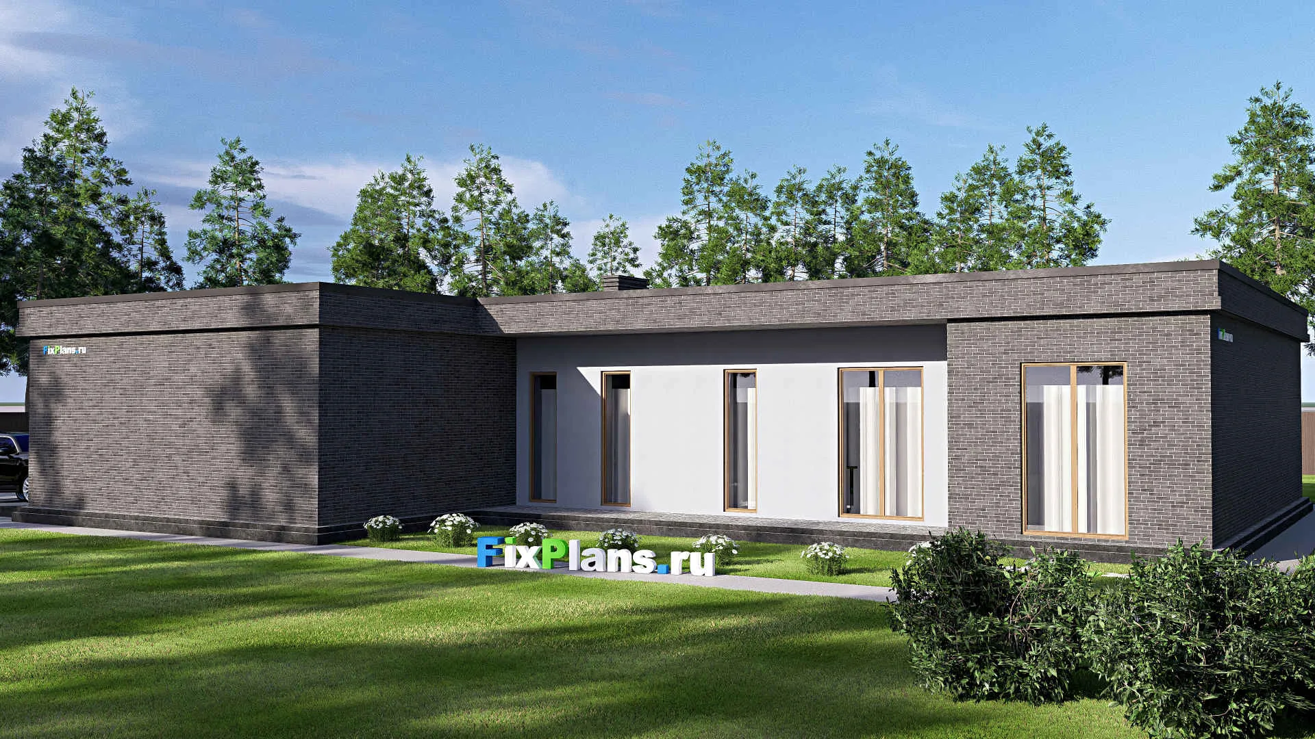 F-19817 - План одноэтажного дома 22 на 25, площадью 330 м² с террасой, гаражом на 2 машины и 1 спальнями