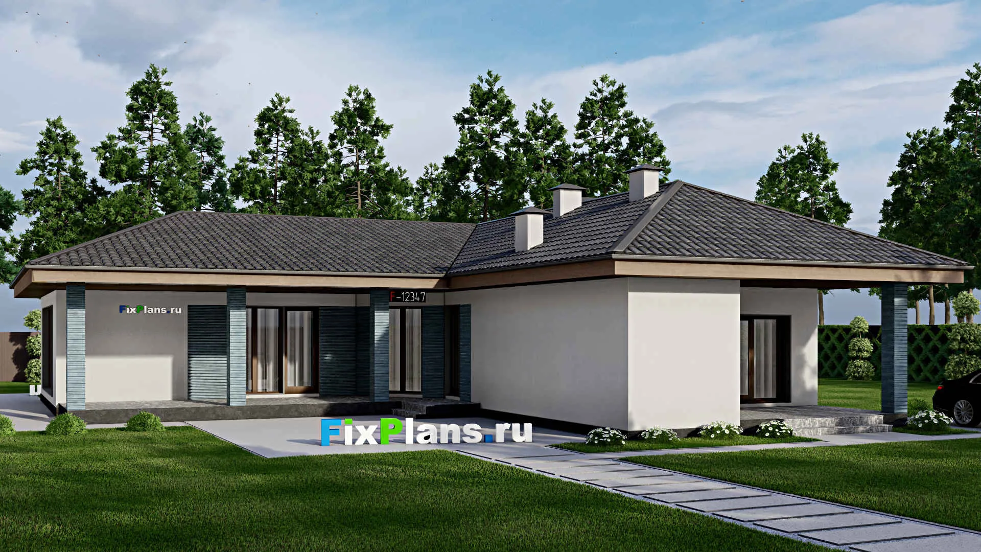 F-12347 - Проект бани 19 на 19, площадью 200 м² с терассой, 4 санузлами и спальней