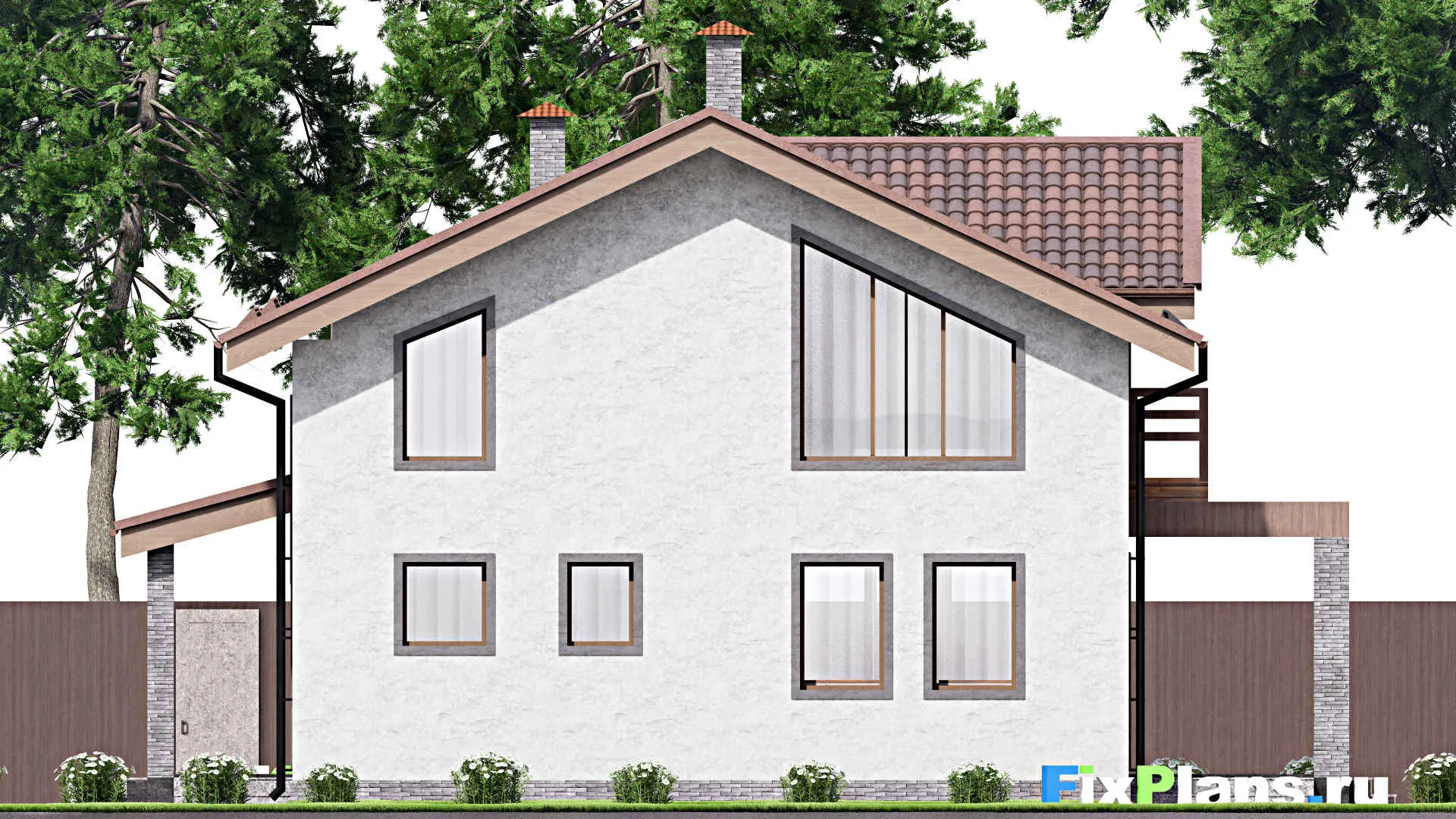 F-12869 - Планы дома с мансардой 10 на 14, площадью 160 м² с террасой, балконом и 4 спальнями