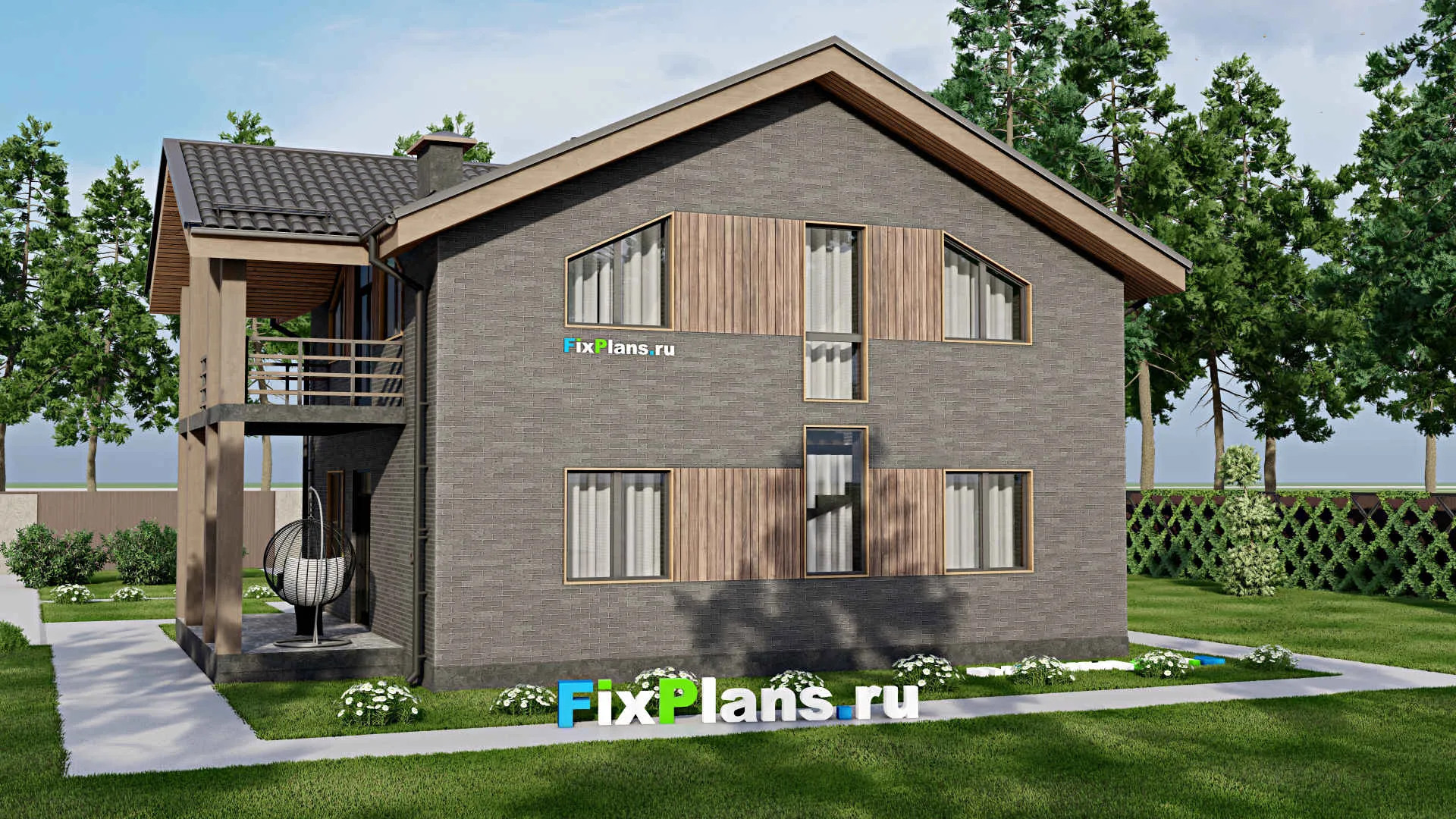 F-4697 - Проект дома с мансардой 11 на 11, площадью 210 м² с террасой, балконом и 4 спальнями