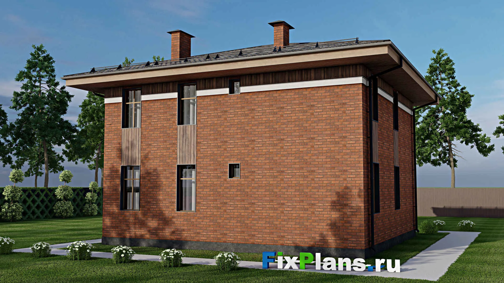 F-12131 - Планы двухэтажного дома 12 на 12, площадью 180 м² с балконом и 4 спальнями