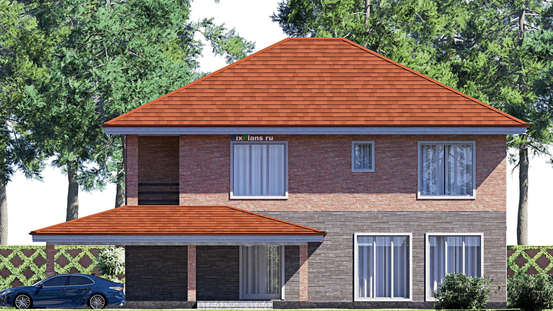 F-19151 - Проект двухэтажного дома 17 на 18, площадью 330 м² с террасой, балконом и 5 спальнями