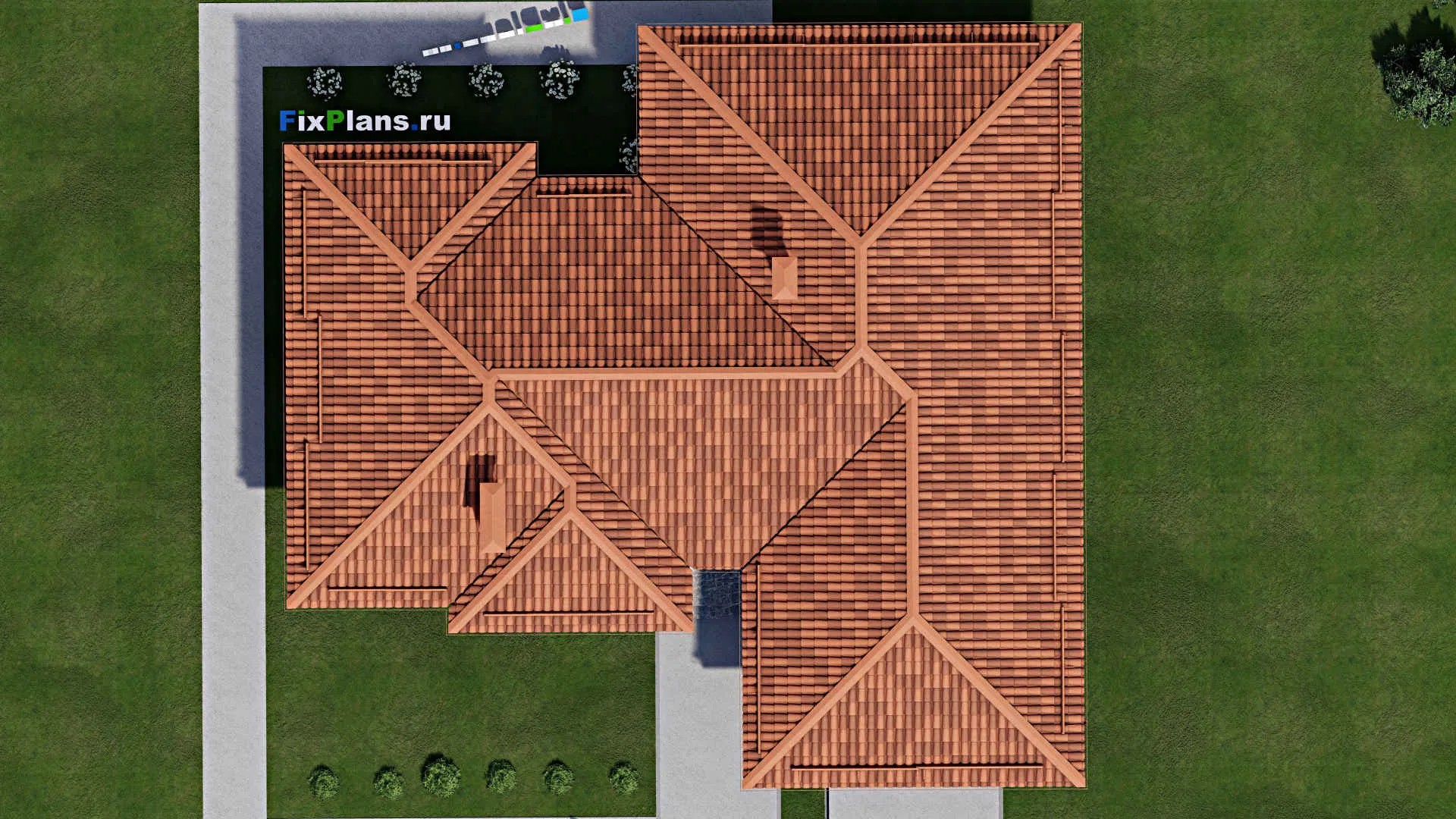 F-6272 - Проект одноэтажного дома 17 на 18, площадью 170 м² с террасой, гаражом на 1 машину и 3 спальнями