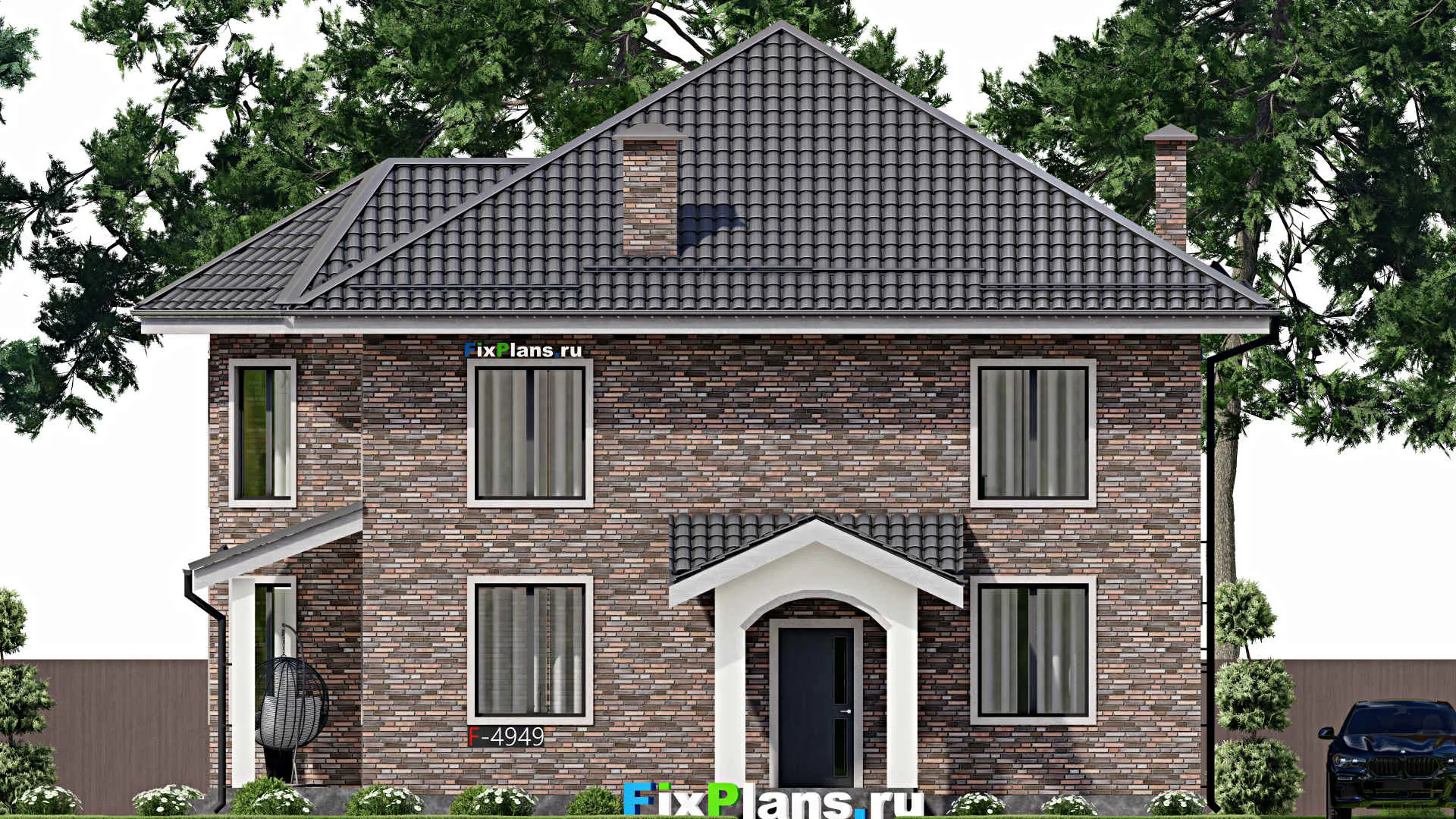 F-4949 - Проект двухэтажного дома 11 на 13, площадью 190 м² с террасой и 3 спальнями