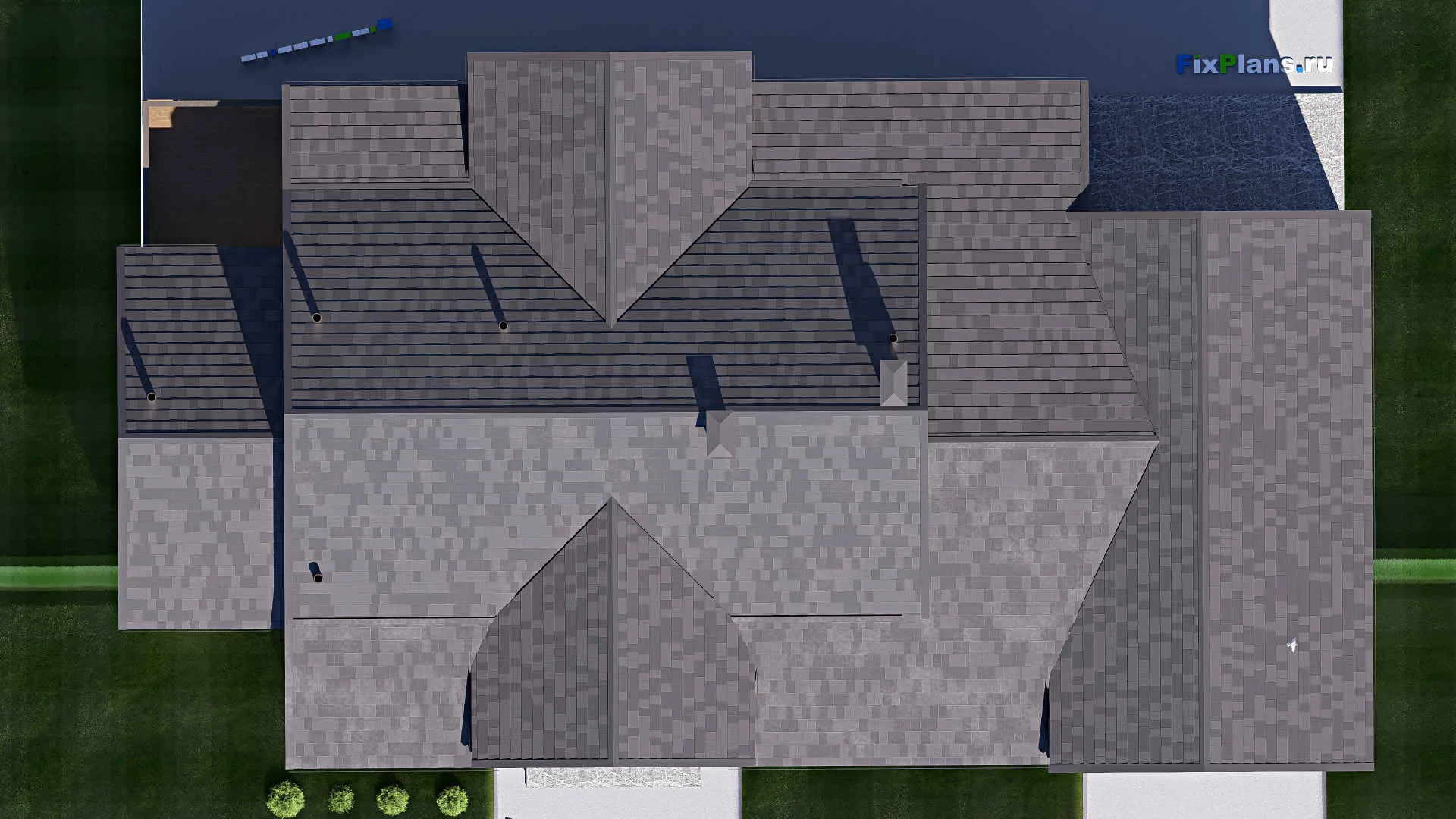 F-20618 - Проект двухэтажного дома 18 на 32, площадью 710 м² с террасой, цокольным этажом, гаражом на 2 машины и 5 спальнями