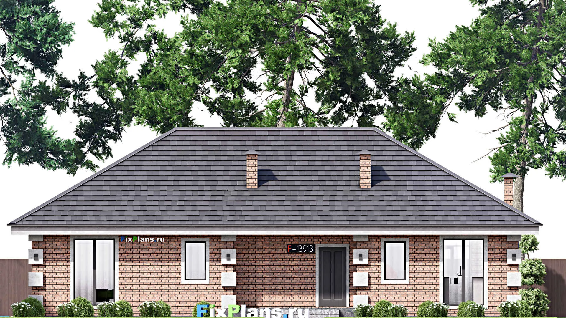 F-13913 - Проект одноэтажного дома 15 на 17, площадью 160 м² с террасой и 4 спальнями