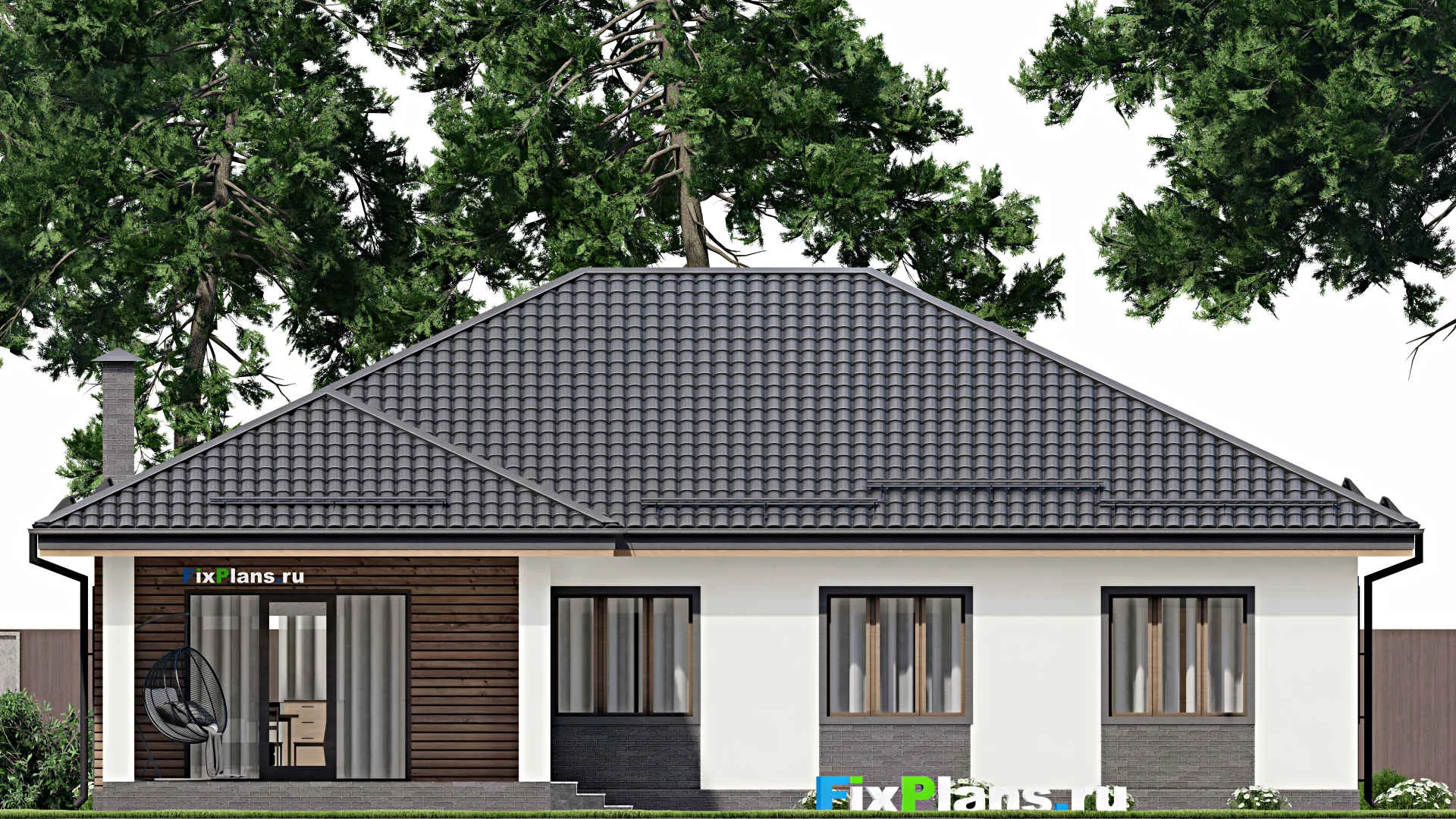 F-4427 - Проект одноэтажного дома 13 на 16, площадью 180 м² с террасой и 4 спальнями