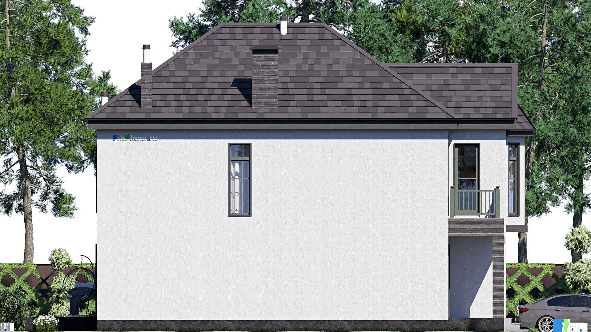 F-20636 - Проект двухэтажного дома 9 на 17, площадью 200 м² с балконом, гаражом на 1 машину и 3 спальнями