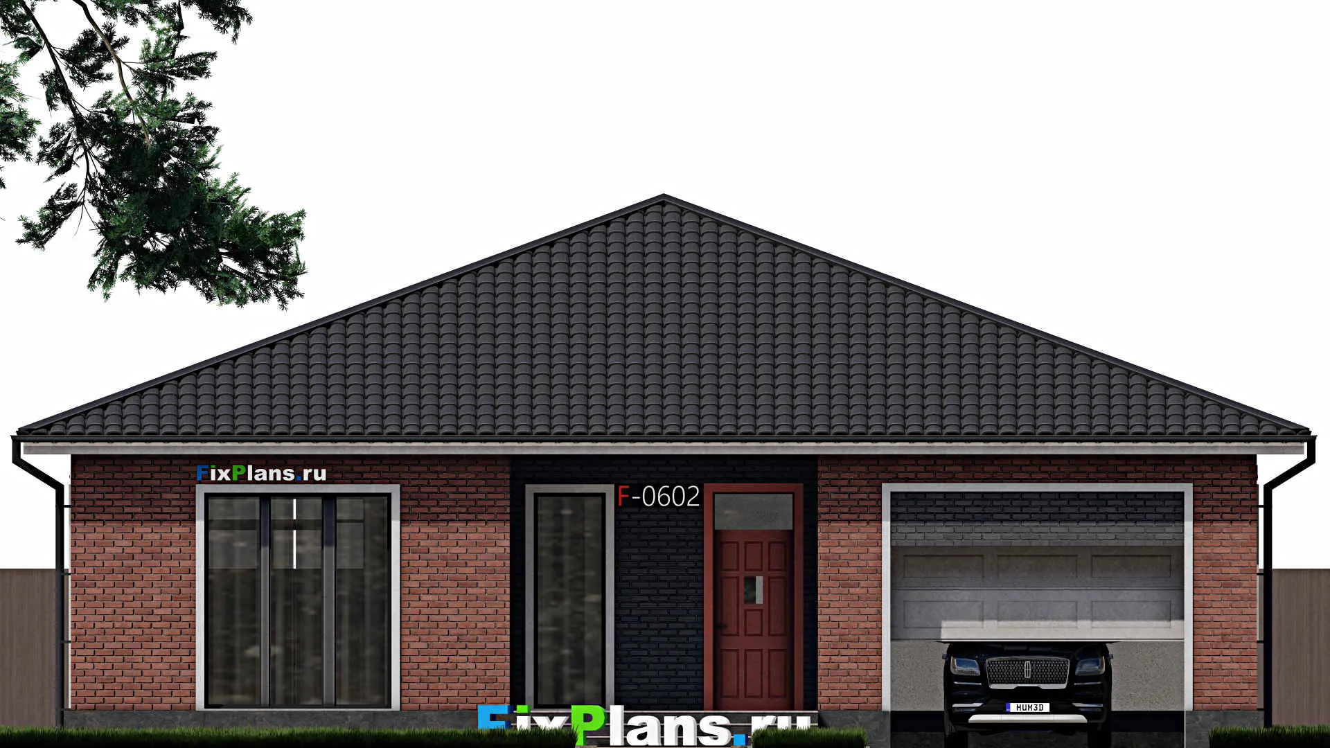 F-0602 - Проект одноэтажного дома 14 на 16, площадью 180 м² с террасой, гаражом на 1 машину и 3 спальнями