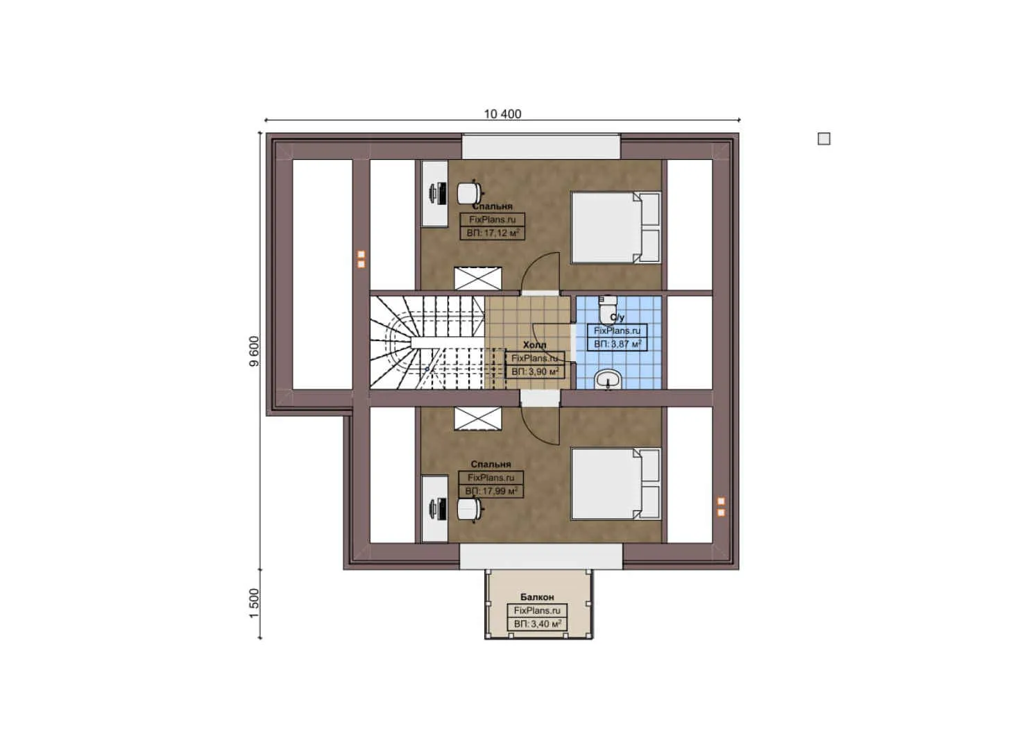 F-3950 - Планы дома с мансардой 10 на 11, площадью 140 м² с террасой, балконом, навесом для машины и 3 спальнями