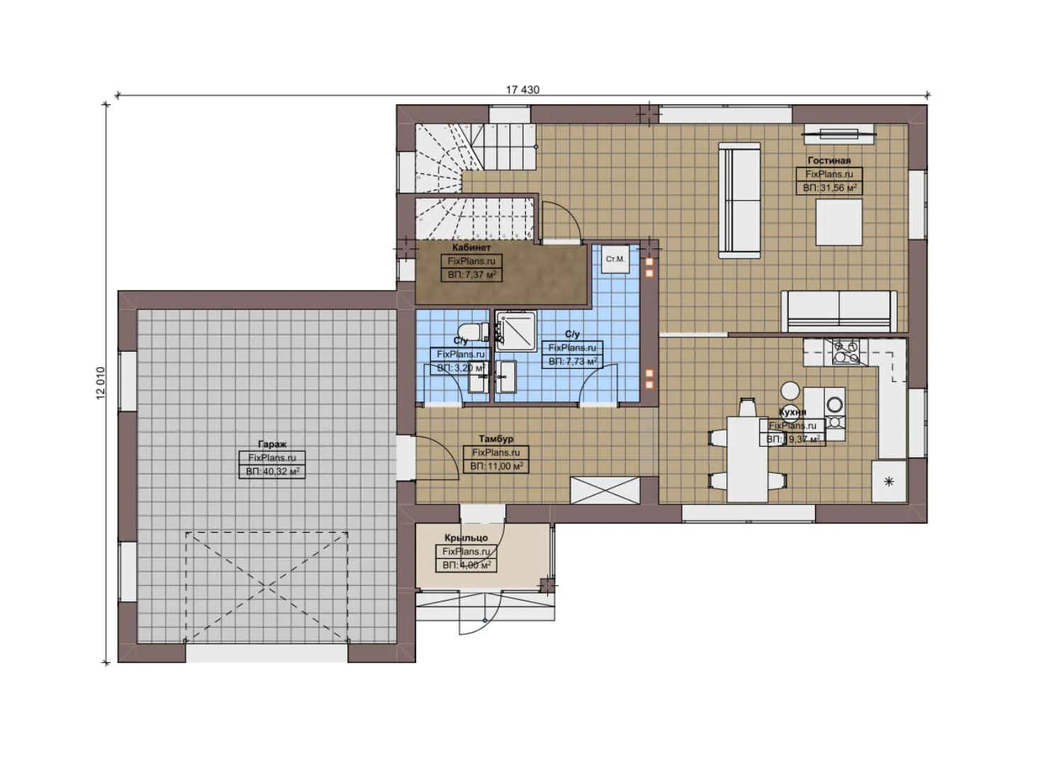 F-12122 - Планы дома с мансардой 13 на 18, площадью 200 м² с 4 спальнями