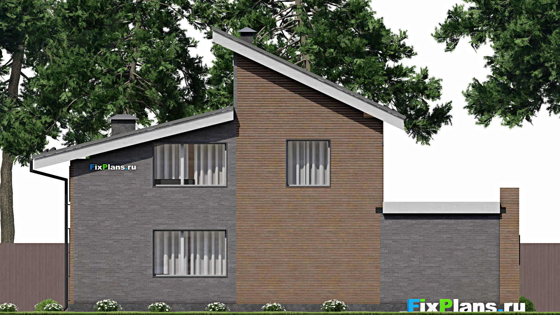 F-3734 - Проект дома с мансардой 12 на 15, площадью 200 м² с балконом, гаражом на 1 машину и 2 спальнями