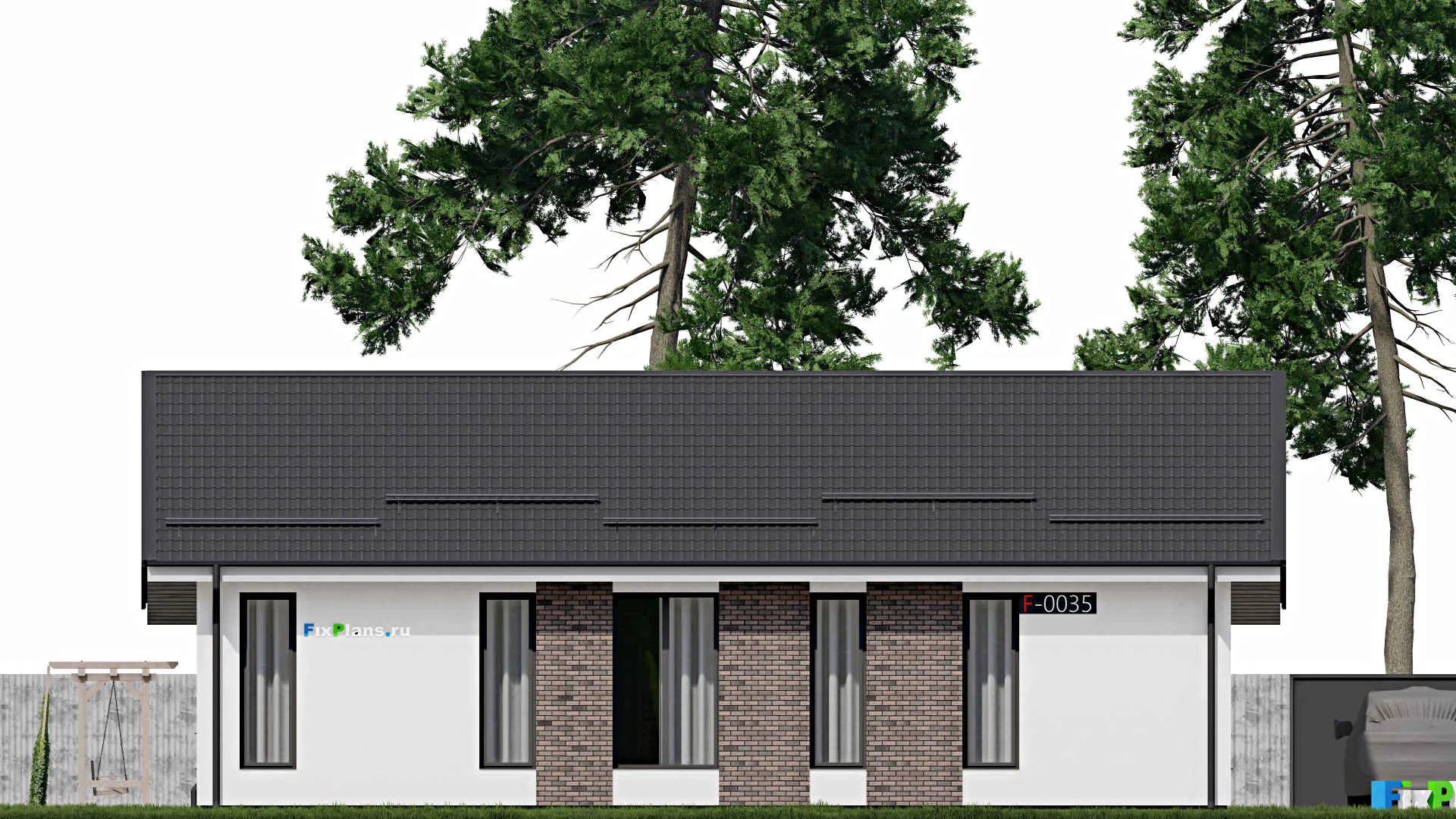 F-0035 - Проект одноэтажного дома 10 на 15, площадью 130 м² с террасой и 3 спальнями