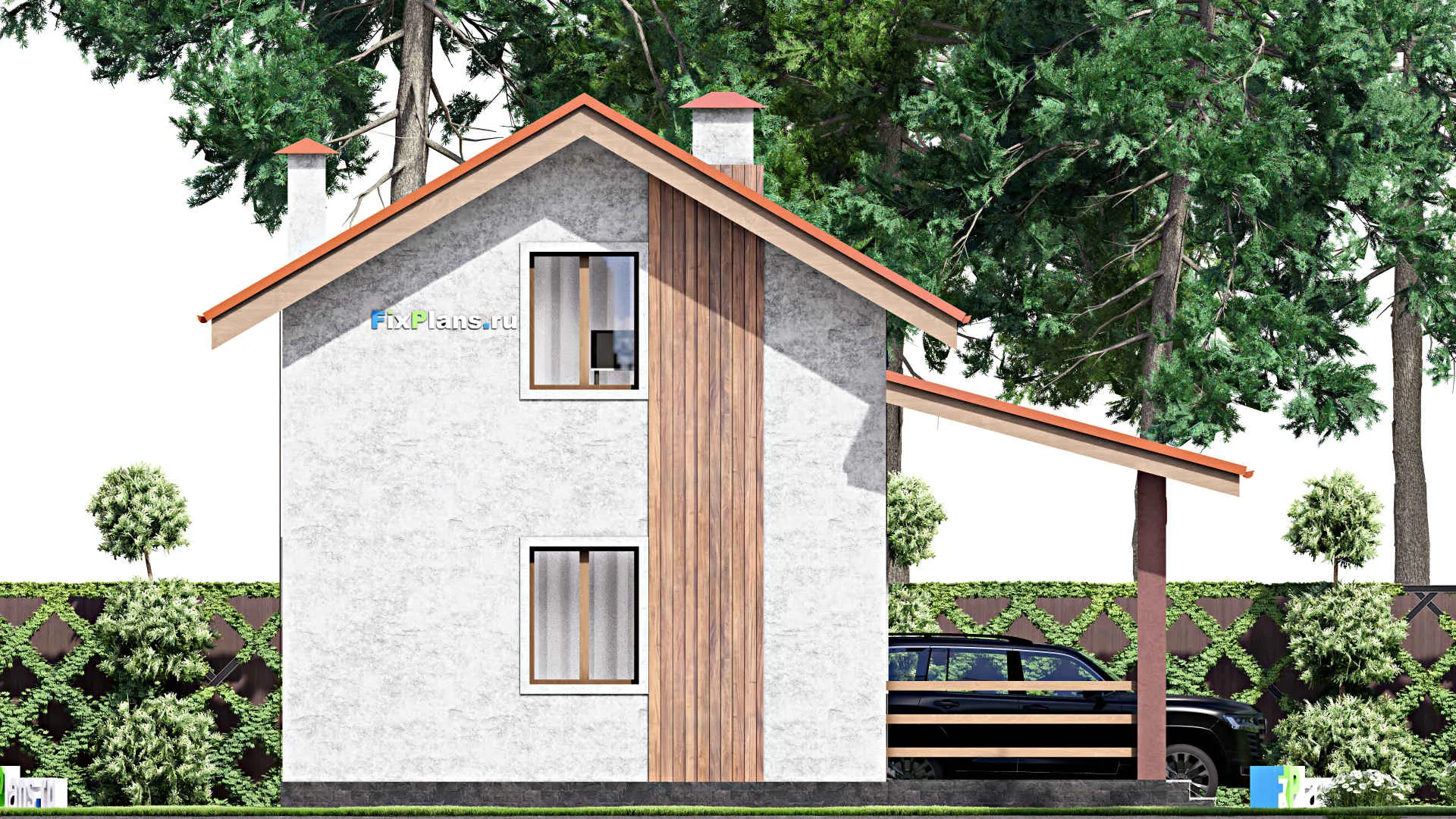 F-15326 - Проект бани 10 на 11, площадью 120 м² с комнатой отдыха, терассой, мансардой, санузлом и 2 спальнями
