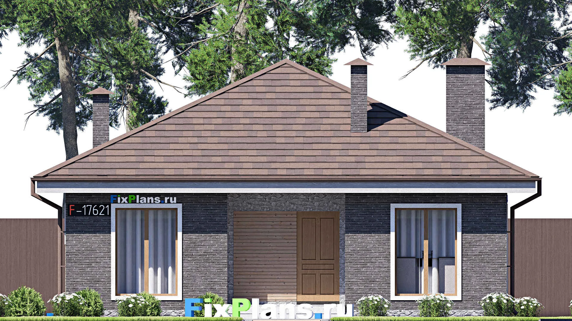 F-17621 - План одноэтажного дома 11 на 11, площадью 80 м² с 3 спальнями