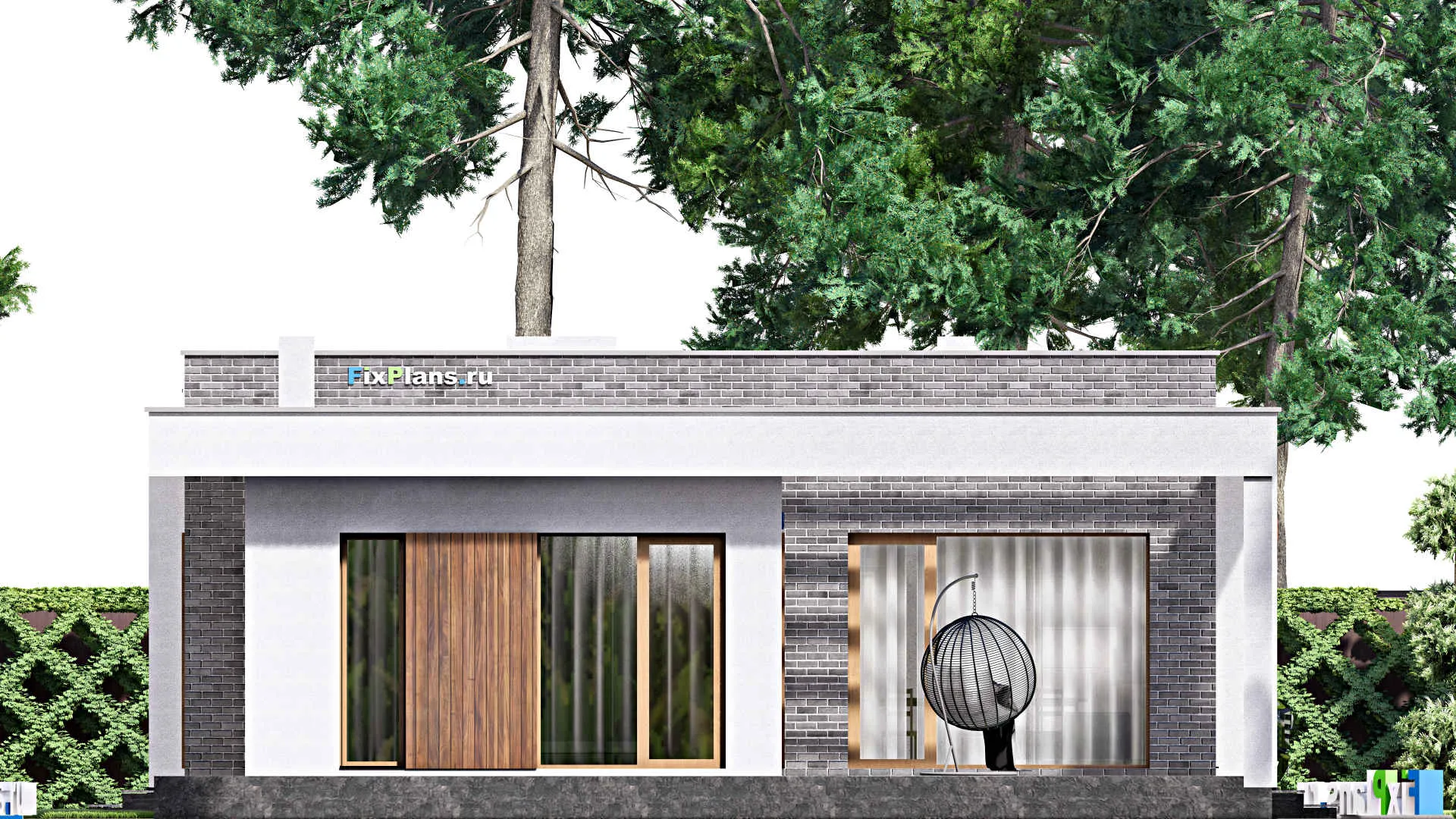 F-16649 - Проект одноэтажного дома 12 на 27, площадью 250 м² с террасой, гаражом на 2 машины и 3 спальнями