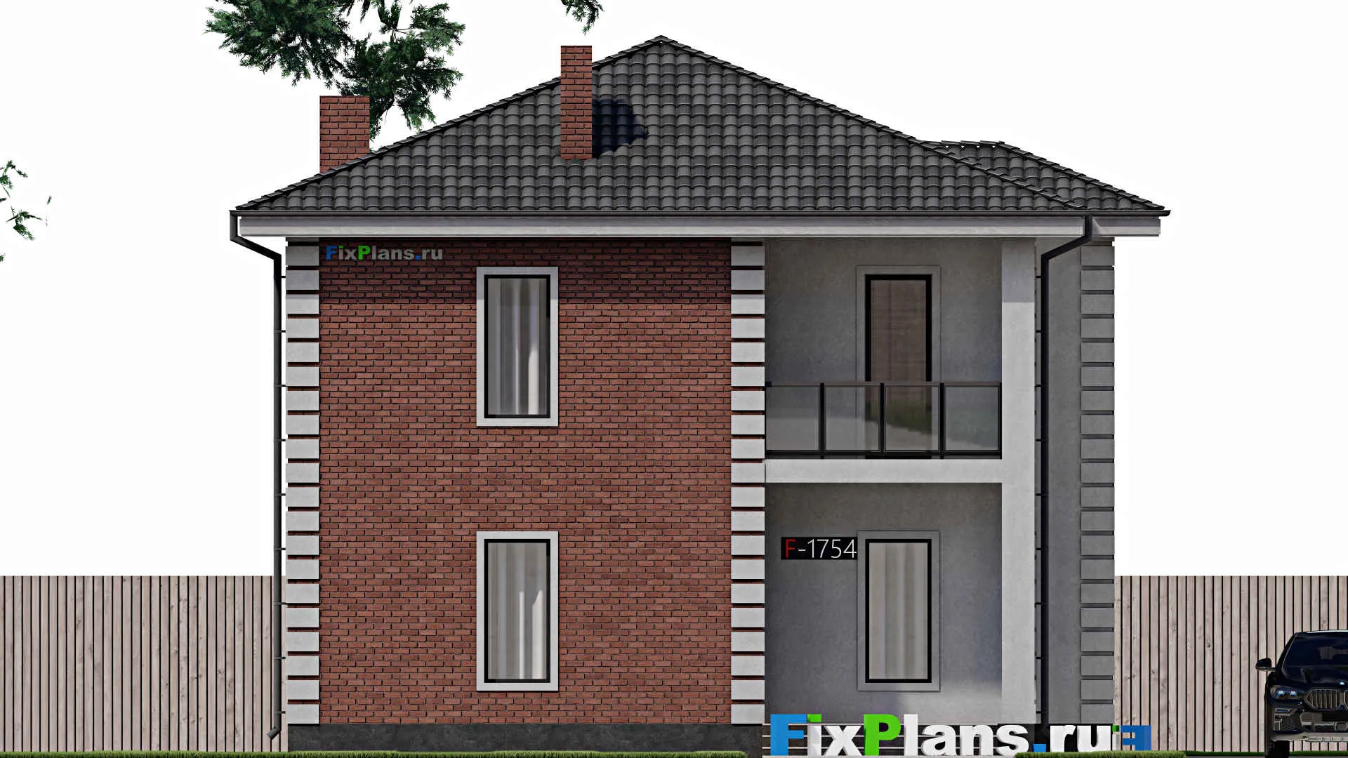 F-1754 - Проект двухэтажного дома 11 на 11, площадью 150 м² с балконом и 4 спальнями