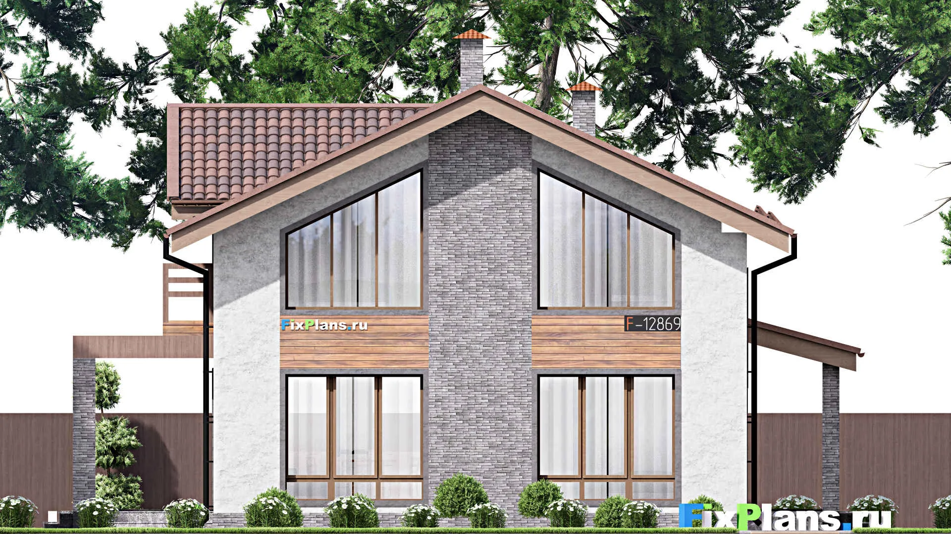 F-12869 - Планы дома с мансардой 10 на 14, площадью 160 м² с террасой, балконом и 4 спальнями