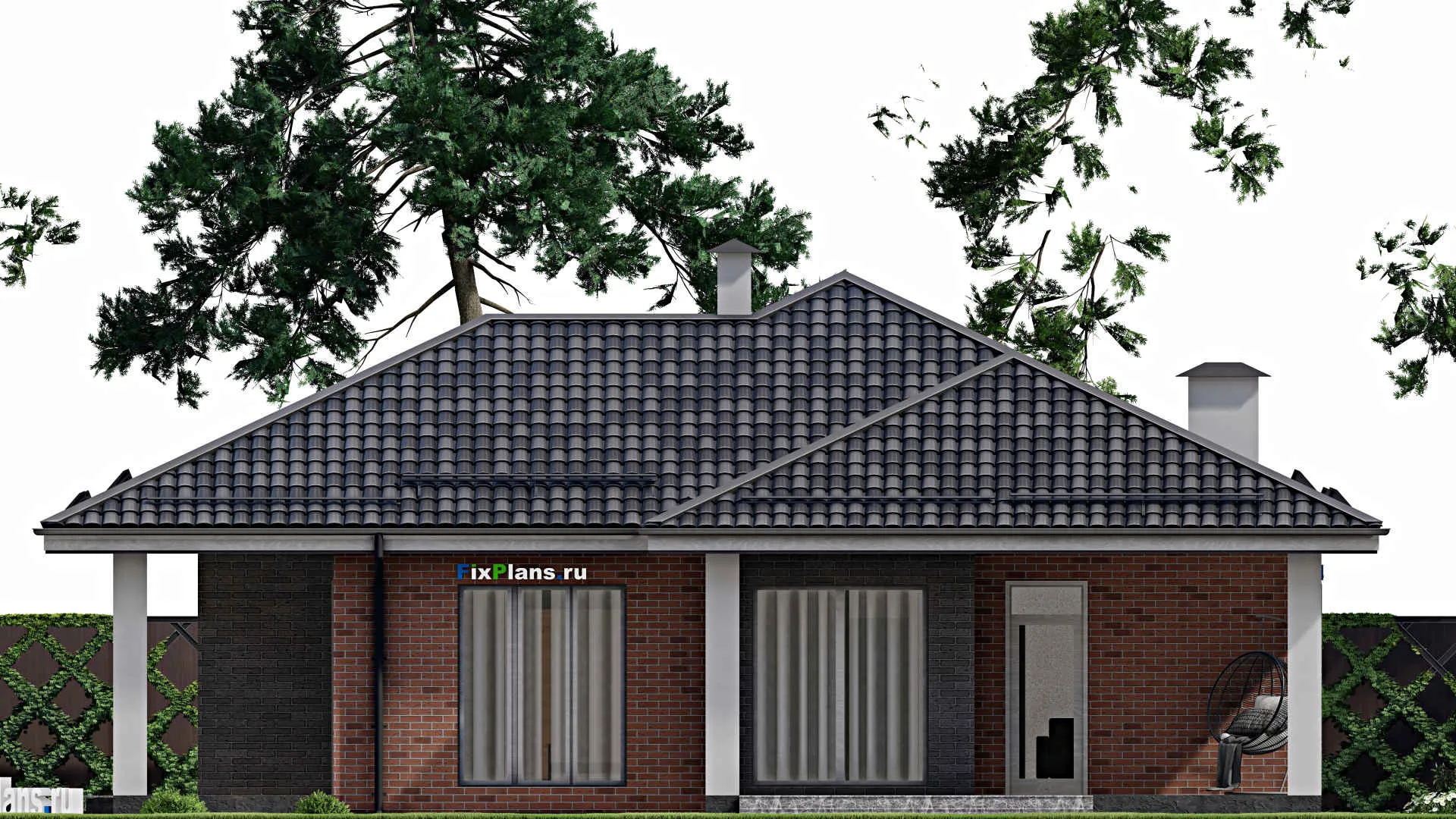 F-5894 - Проект одноэтажного дома 15 на 18, площадью 170 м² с террасой, баней и 3 спальнями