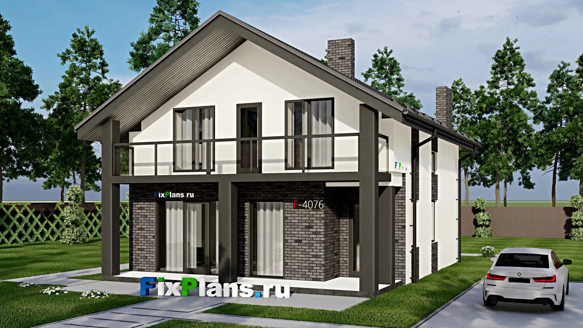 F-4076 - Проект дома с мансардой 10 на 12, площадью 160 м² с террасой, балконом и 4 спальнями