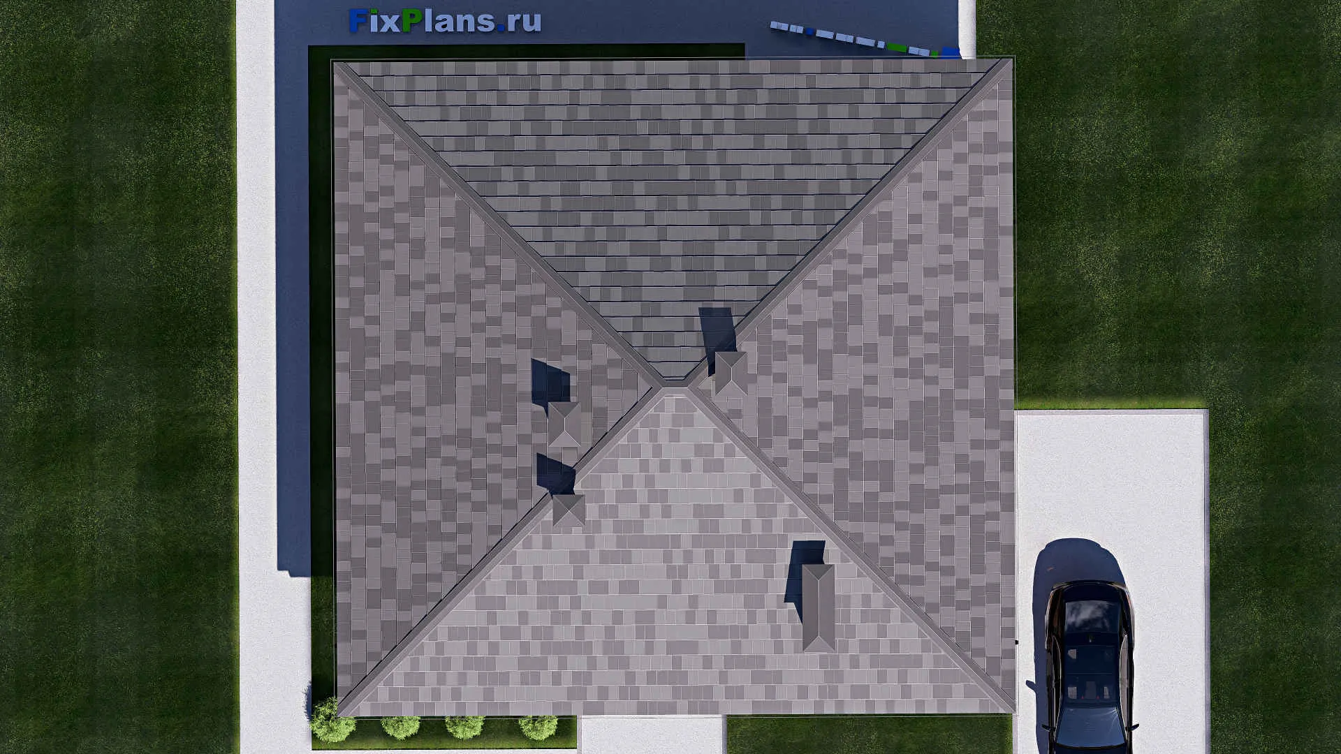 F-17891 - План одноэтажного дома 13 на 13, площадью 130 м² с террасой и 3 спальнями