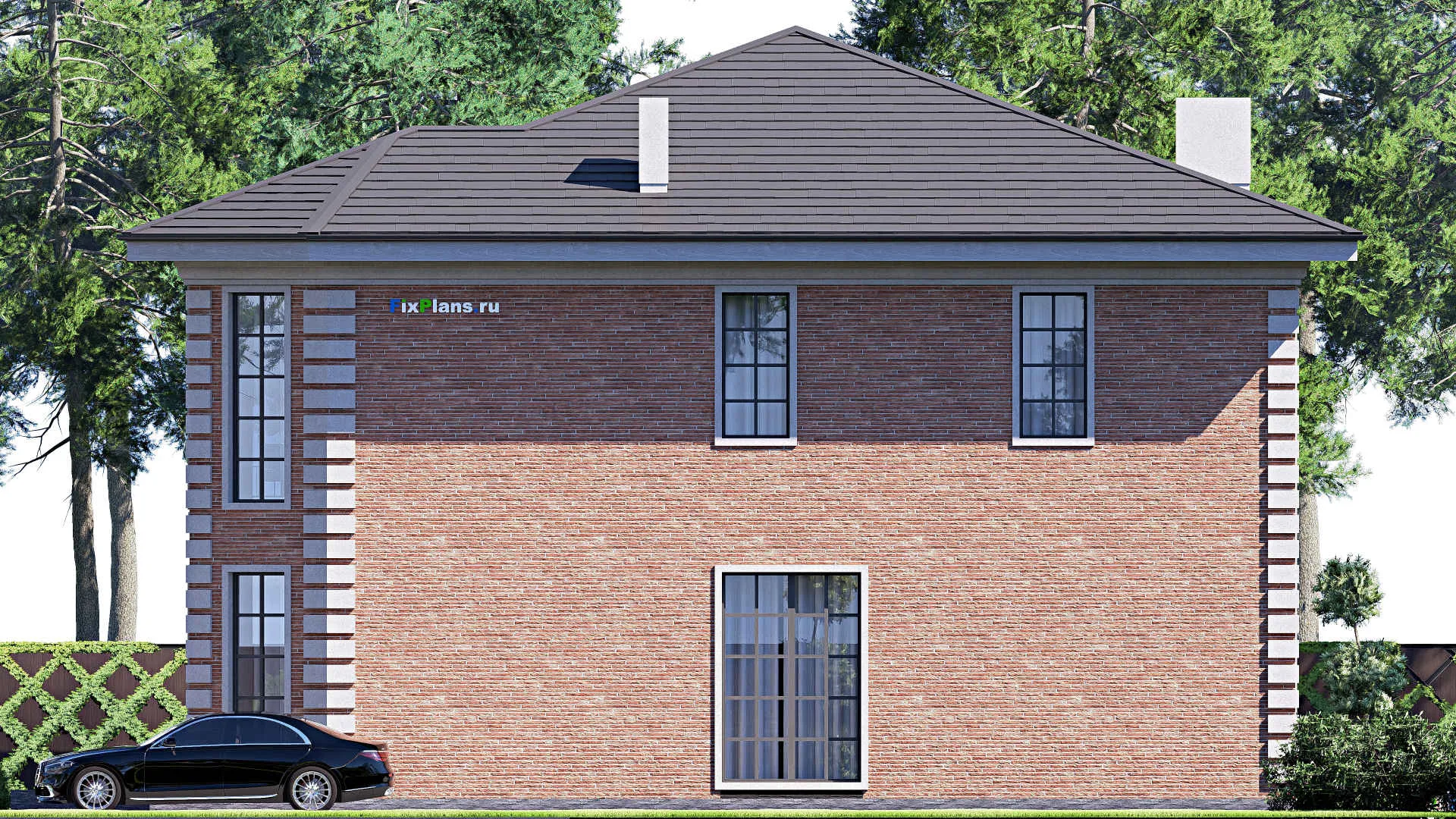 F-19331 - Проект двухэтажного дома 16 на 18, площадью 380 м² с террасой, балконом и 4 спальнями