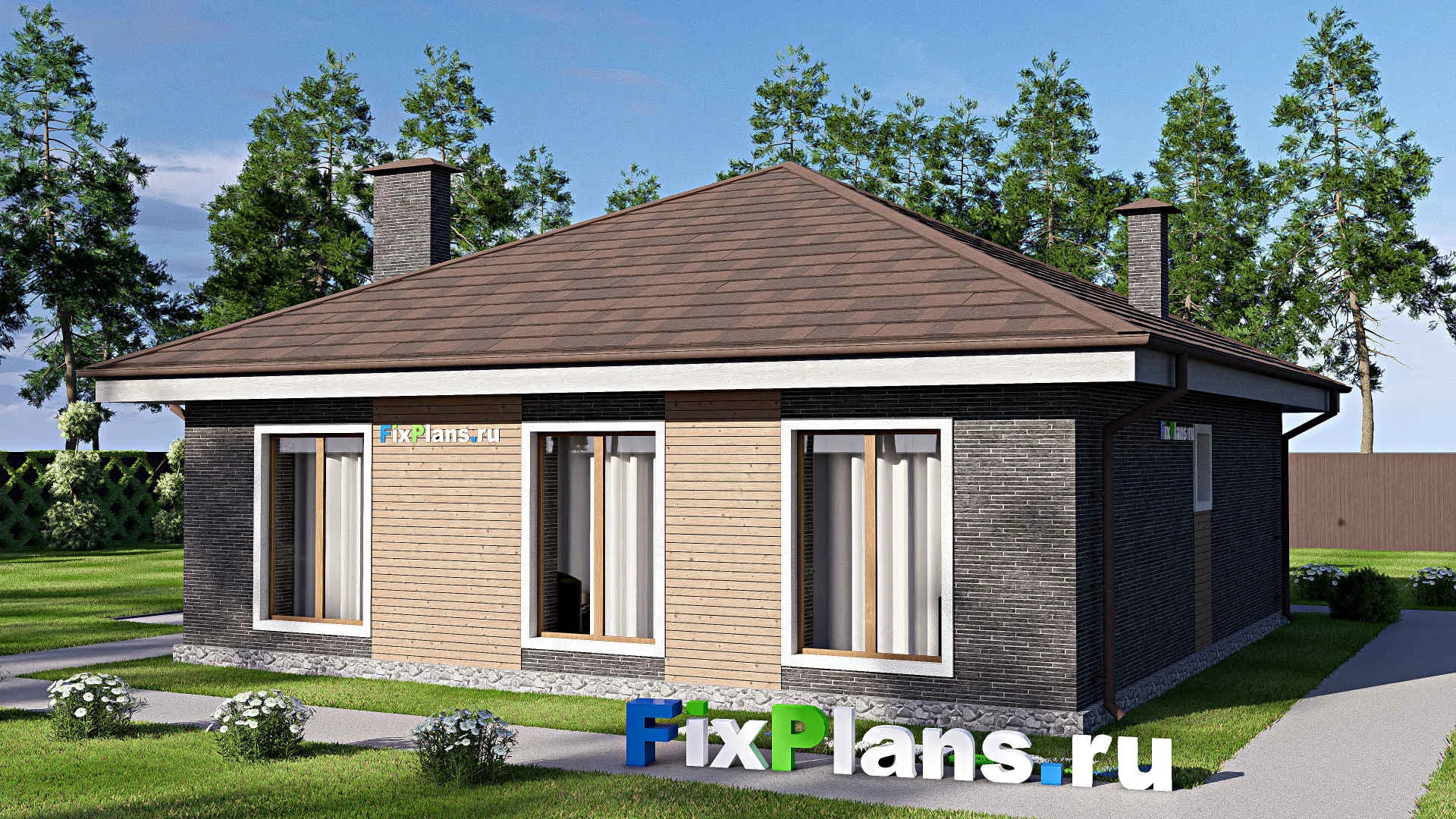 F-17621 - План одноэтажного дома 11 на 11, площадью 80 м² с 3 спальнями