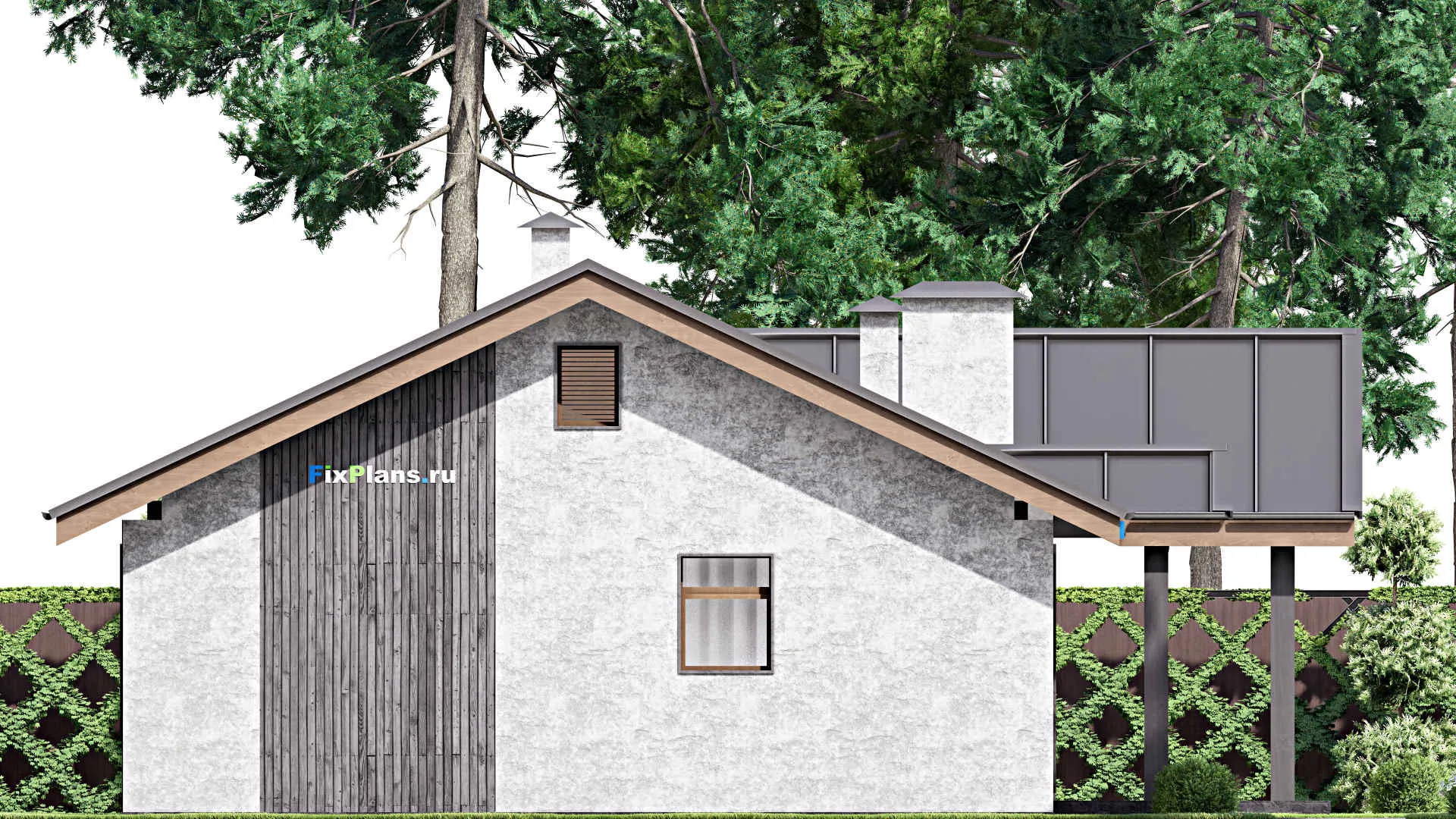 F-14561 - Проект одноэтажного дома 13 на 15, площадью 140 м² с террасой и 3 спальнями