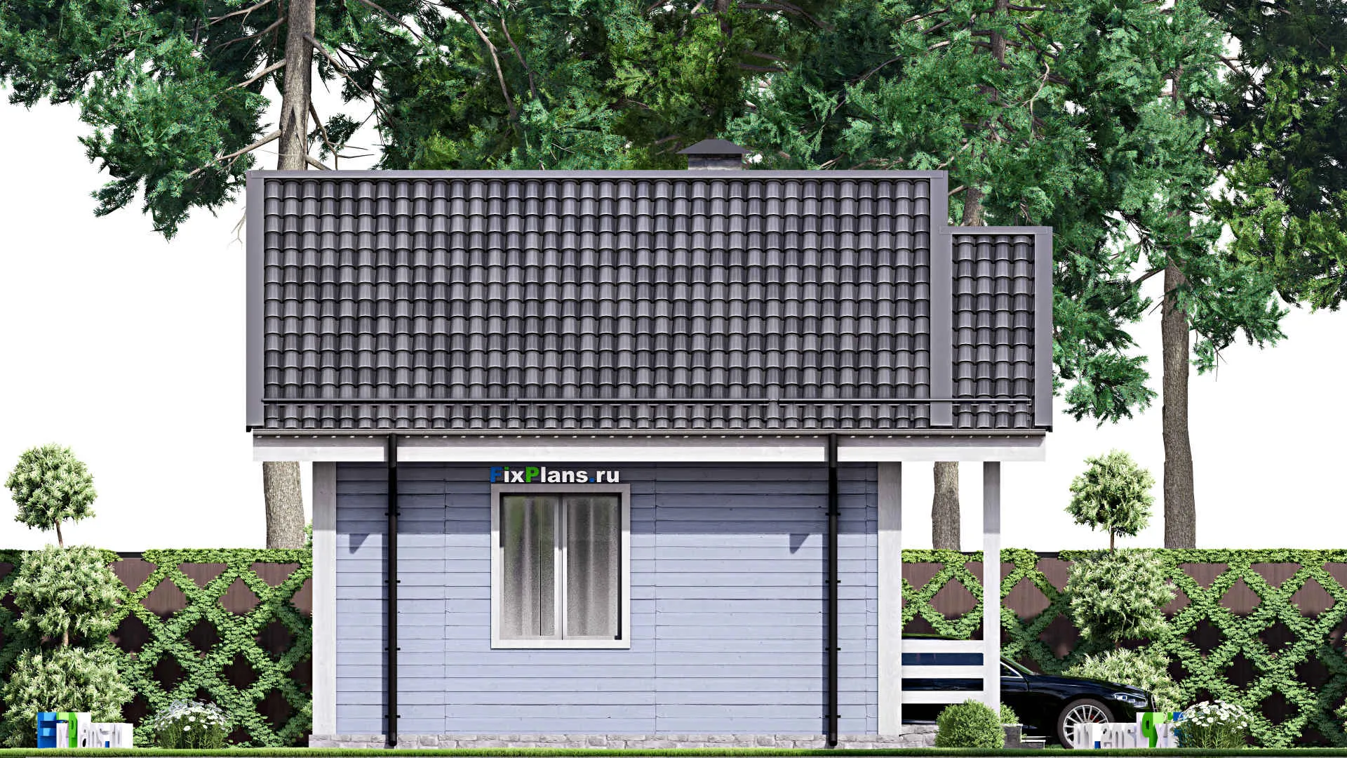 F-15596 - Проект бани 7 на 9, площадью 80 м² с комнатой отдыха, мансардой и санузлом