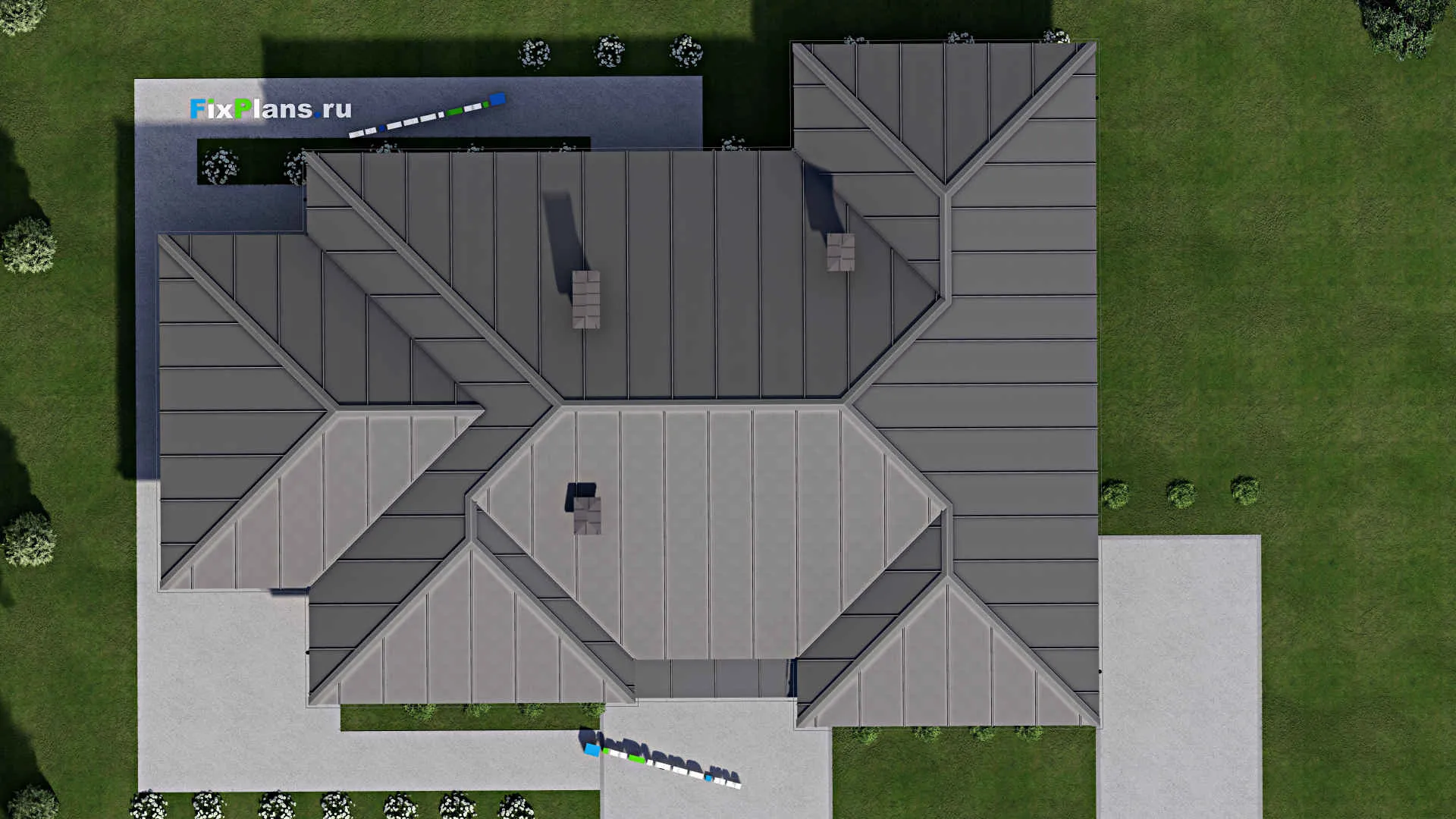 F-9935 - Проект одноэтажного дома 16 на 22, площадью 220 м² с террасой и 2 спальнями