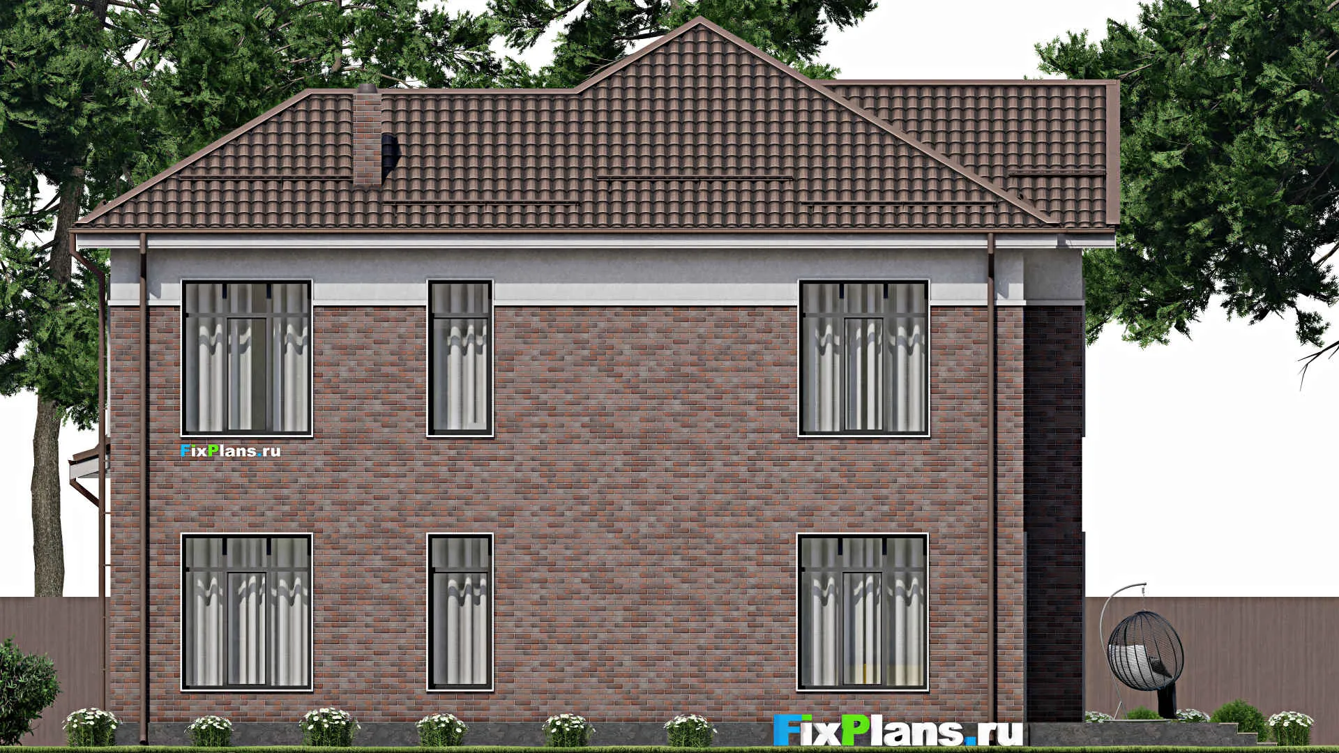 F-2537 - Проект двухэтажного дома 14 на 15, площадью 300 м² с террасой, гаражом на 1 машину и 5 спальнями